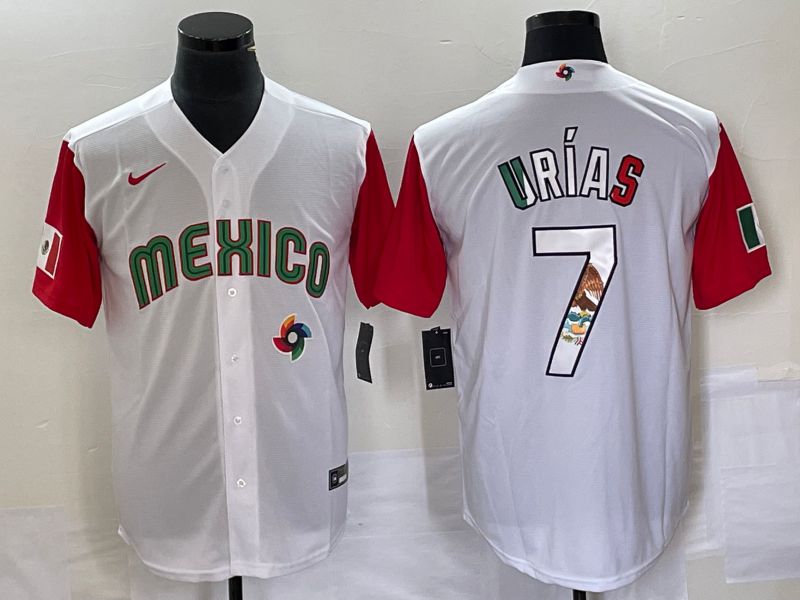 Men 2023 World Cub Mexico 7 Urias White camo Nike MLB Jersey13